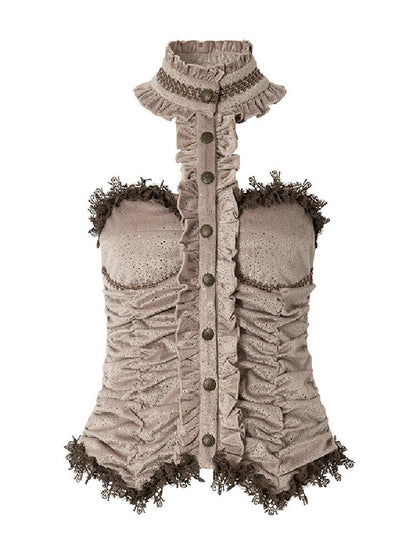 Baroque Lace Patchwork Halter Top【s0000017982】