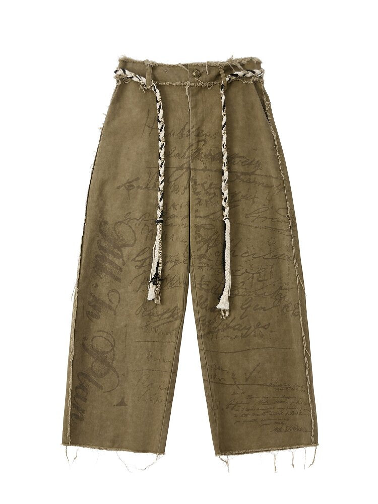 Retro Light Asian Letter Print Slacks【s0000016523】