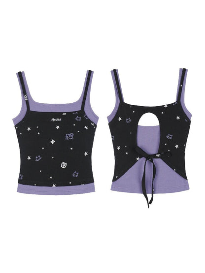 Black Purple Print Hollow Camisole【s0000016648】