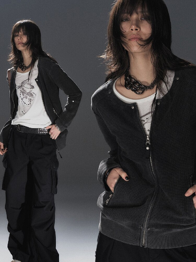 Waffle Washed Distressed Sweatshirt【s0000016233】