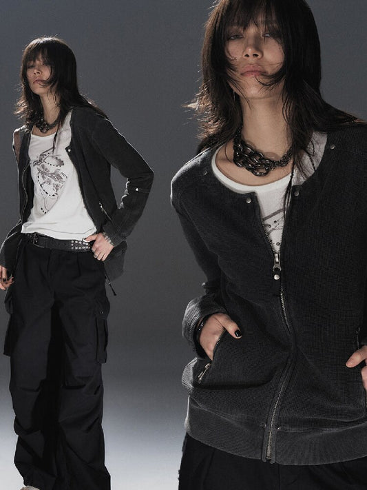 Waffle Washed Distressed Sweatshirt【s0000016233】
