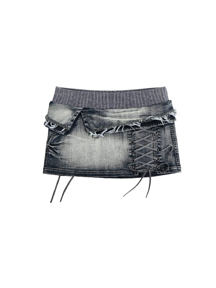 Brushed Knit Paneled Denim Skirt【s0000016058】