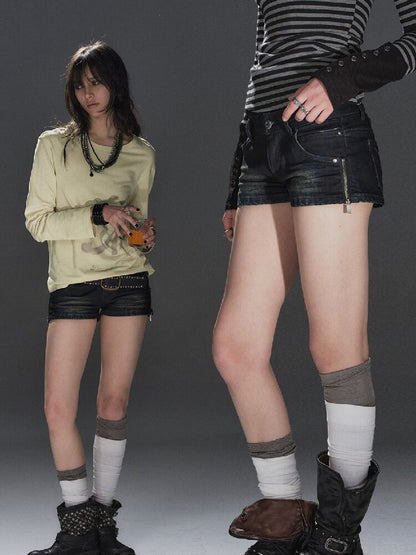 Washed Aged Slim Denim Shorts【s0000016228】