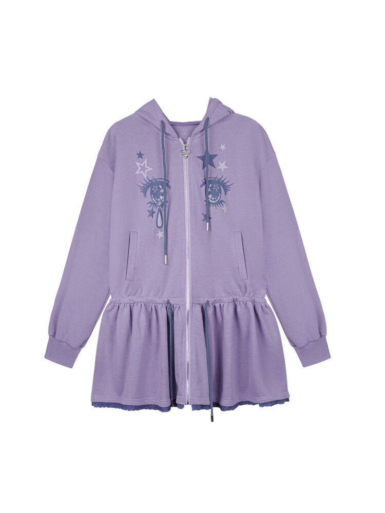Purple Comic Eye Sweatshirt Dress【s0000015439】