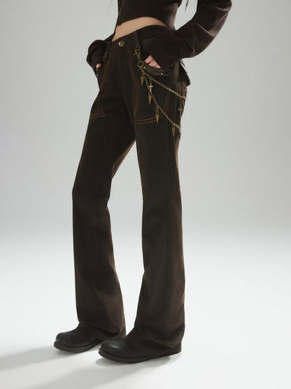 Coffee Low-Rise Leather Slacks【s0000015606】