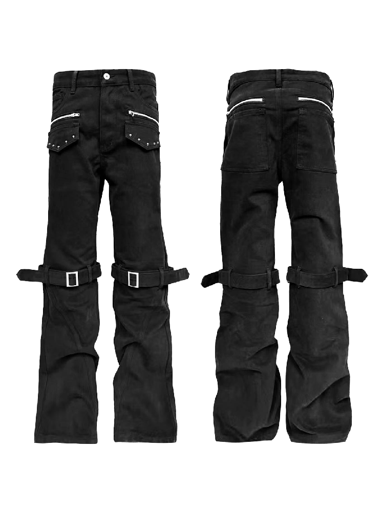 Washed Denim Metal Zip Stacking Jeans【s0000018189】
