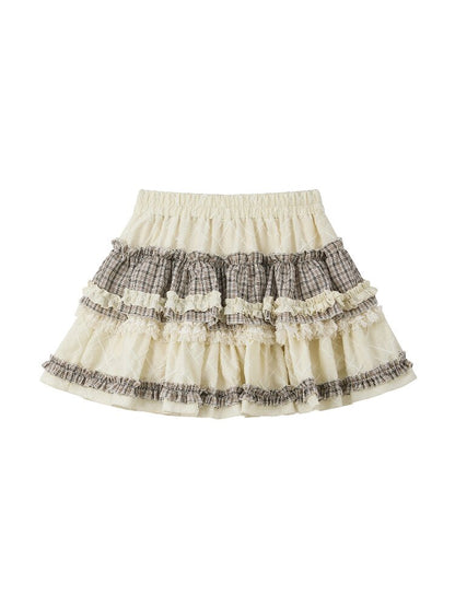 Plaid Lace Patchwork Fringe Skirt【s0000016538】