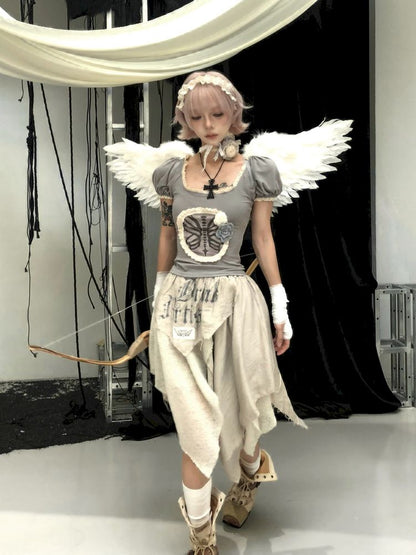 Bubble Sleeve Short Sleeve T-Shirt【s0000013525】