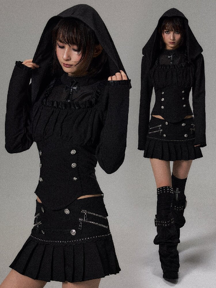 Palace Dark Cross Hooded Lace Top【s0000018494】