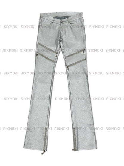 Silver Coated Studded Zip Pants【s0000016946】