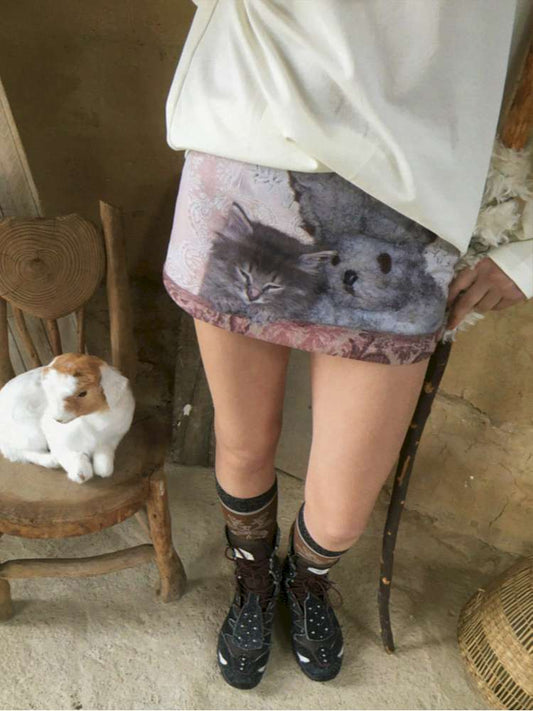 Cat Rabbit Print Padded Skirt【s0000015080】
