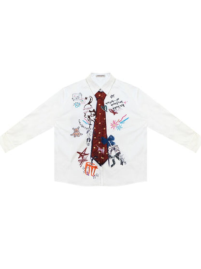 Graffiti Print Long Sleeve Shirt【s0000017890】