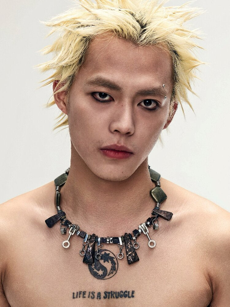 Scavenger Agate Pyrite Clavicle Chain【s0000018908】