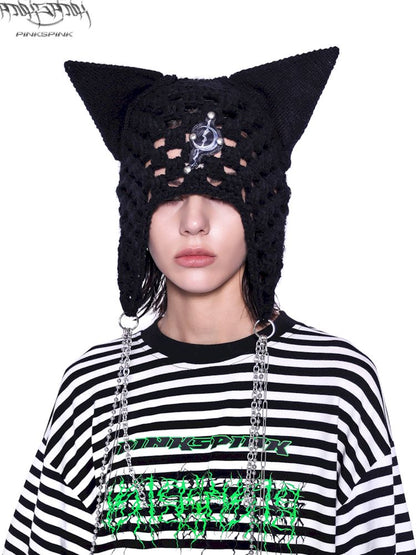 Hole Knit Chain Cat Ear Hat【s0000009940】