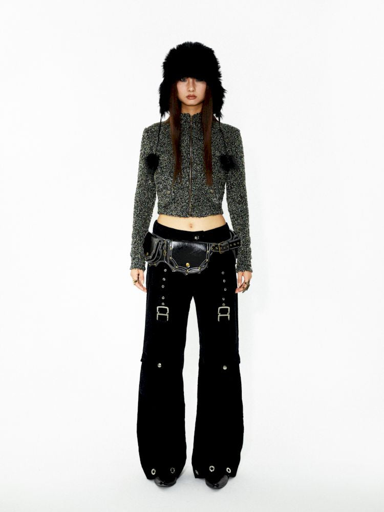 D-ring air eyelets decorated loose thin straight pants【s0000006272】