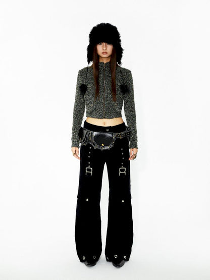 D-ring air eyelets decorated loose thin straight pants【s0000006272】