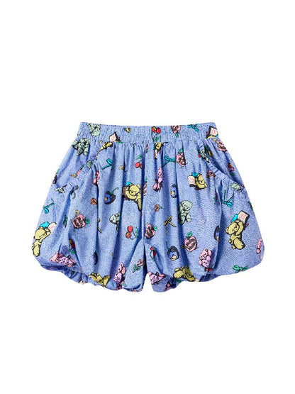 Denim Bear Printed Pumpkin Pants【s0000016706】