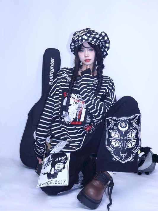 Punk Striped Fleece Sweatshirt【s0000014626】