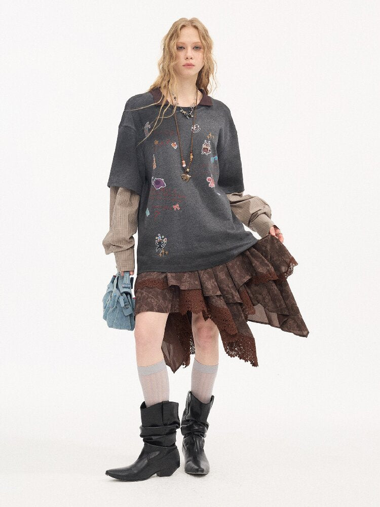 Lace Paneled Irregular Skirt【s0000015901】