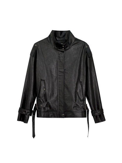 Loose black myriad leather jacket【s0000013885】
