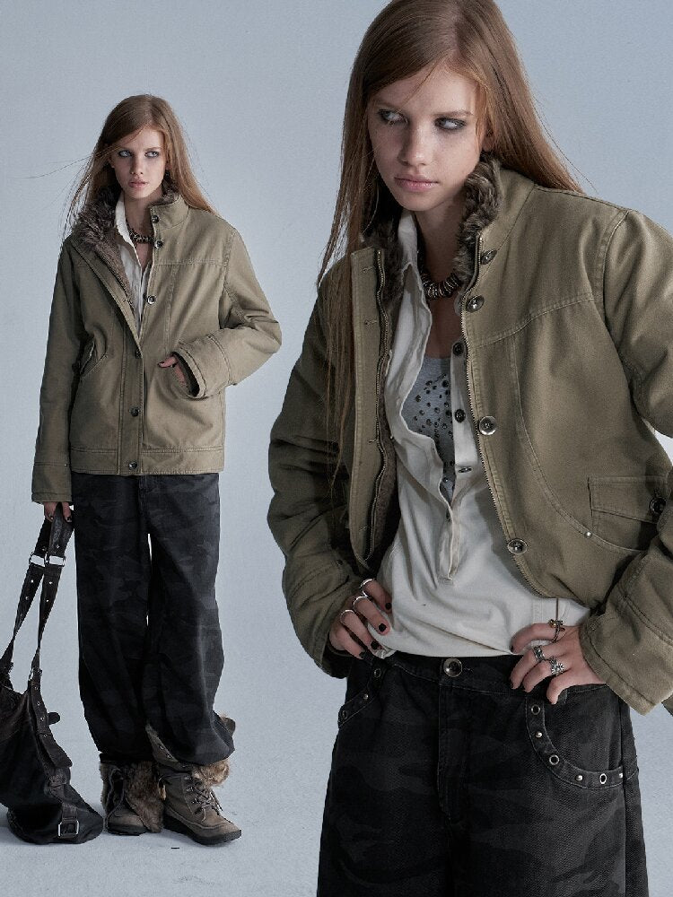 Distressed Lambswool Padded Jacket【s0000019094】