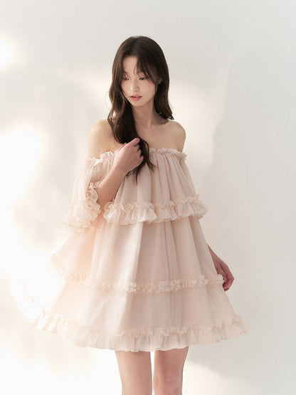 Tulle Layered Lace One Shoulder Dress【s0000016875】