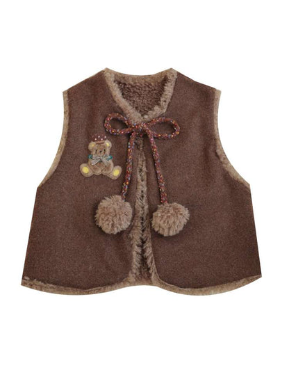 Vintage Girl Wool Plush Chef Bear Vest【s0000014845】