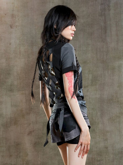 Lapel Short Sleeve Backless t-shirt【s0000012646】