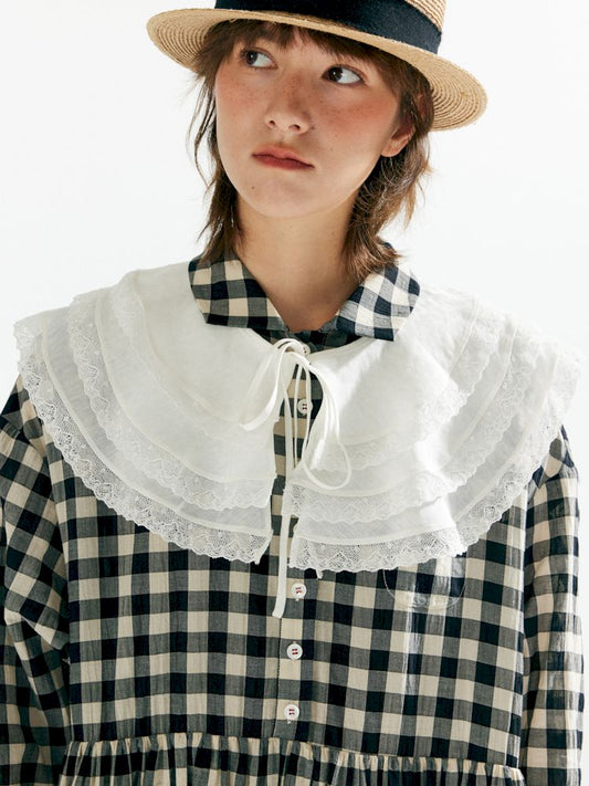 Triple ruffled lace false collar【s0000007626】