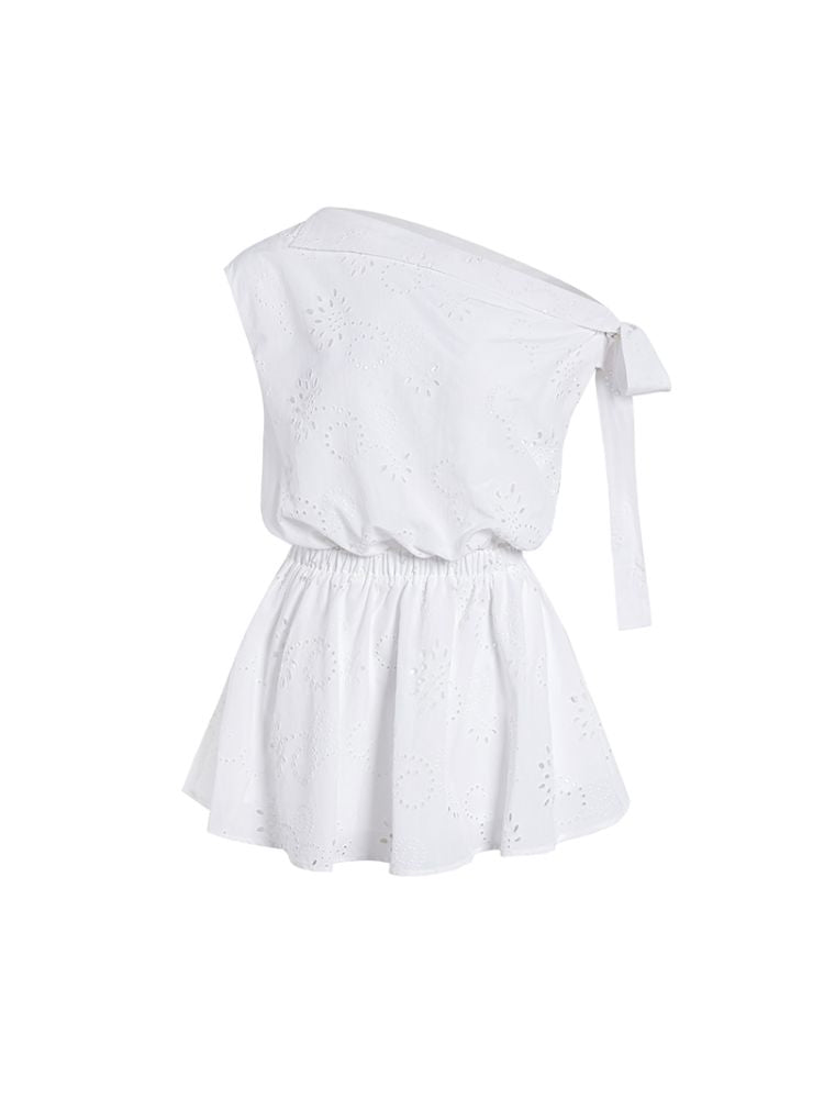 French Hollow Flower Slant Shoulder Dress【s0000013236】