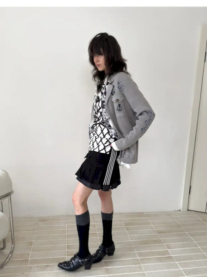 Graffiti-Print Knit Cardigan Sweater【s0000014202】