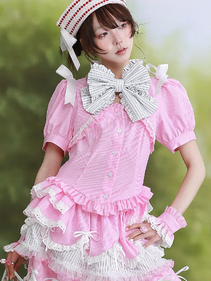 Pink Striped Lolita Shirt Top【s0000016559】