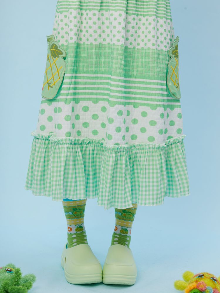 Melon Checkered Polka Dot Doll Collar Shirt Skirt【s0000013164】