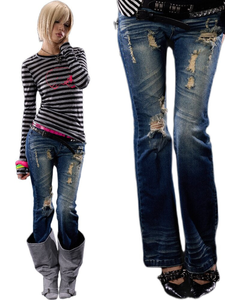Elastic Cross Riveted Flared Jeans【s0000018512】