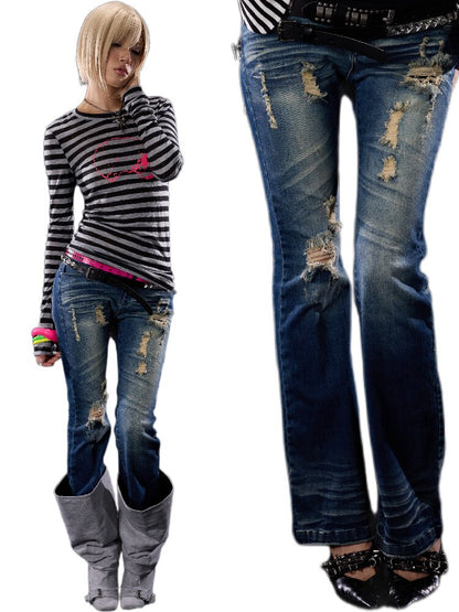 Elastic Cross Riveted Flared Jeans【s0000018512】