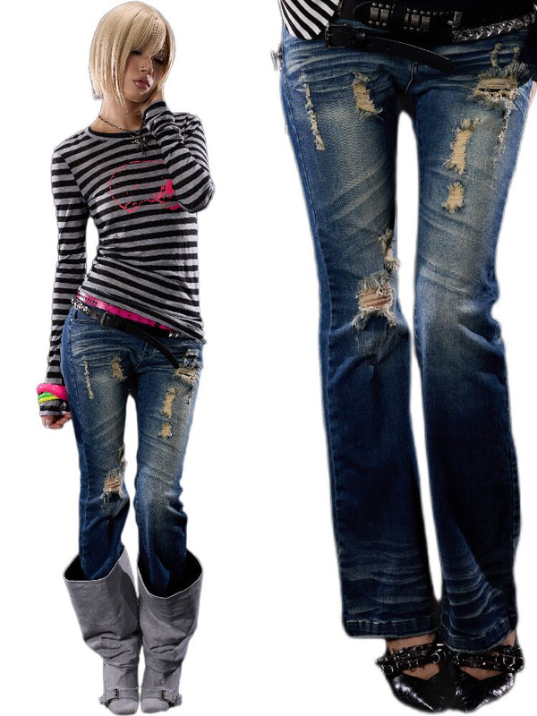 Elastic Cross Riveted Flared Jeans【s0000018512】