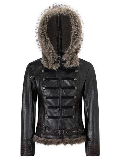 Napoleon Hooded Wool Collar Leather Coat【s0000019239】