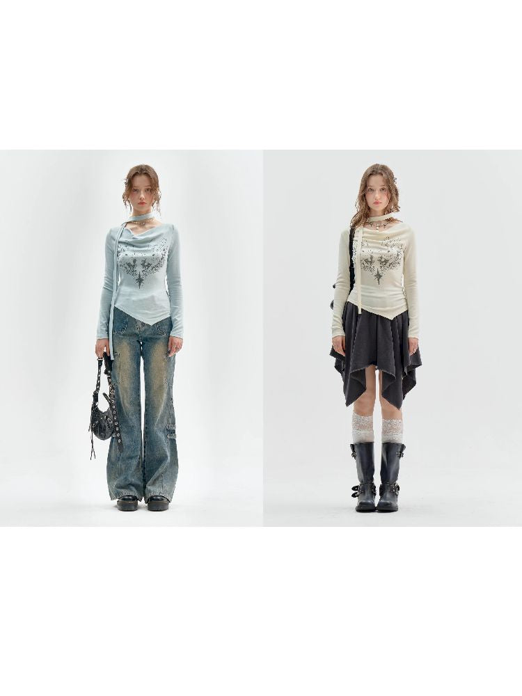 Swing Neck Long Sleeve T-Shirt【s0000011520】