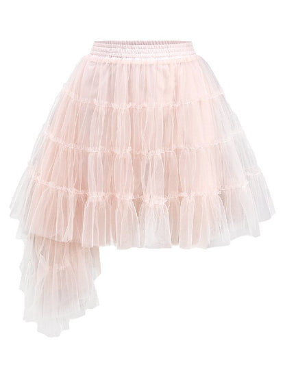 Mesh Peach Pink Puffy Hem Skirt【s0000016365】