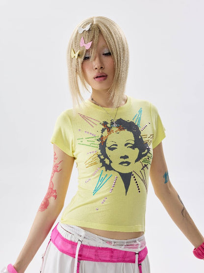 Detachable Hem Rhinestone T Shirt【s0000017637】