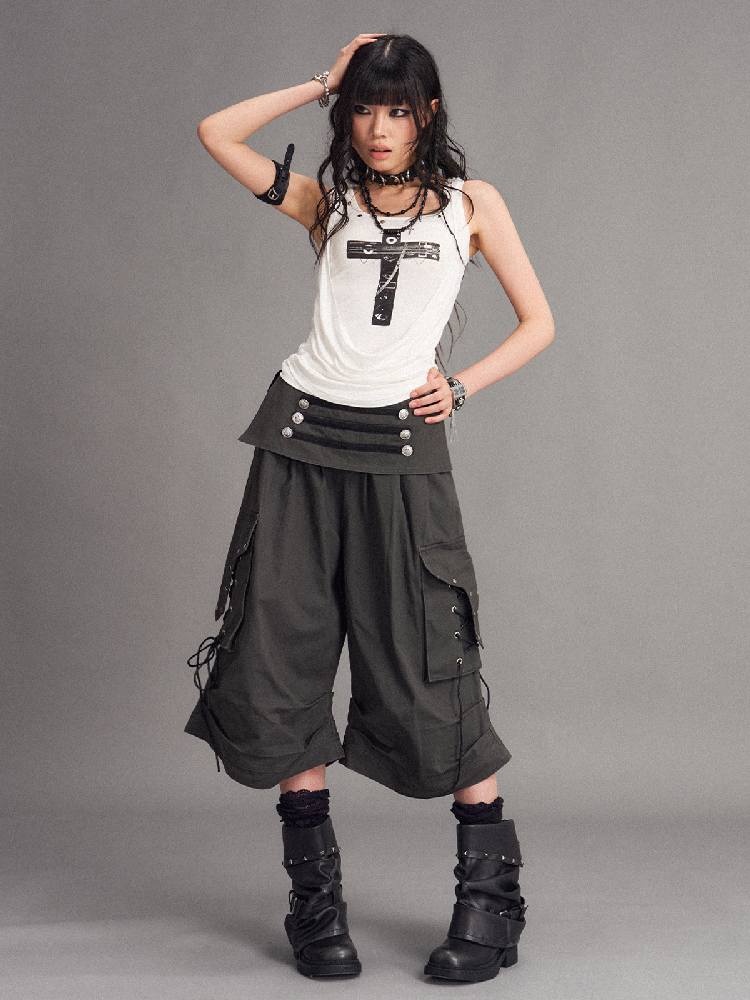 Distressed Low Waist Workwear Shorts【s0000017527】
