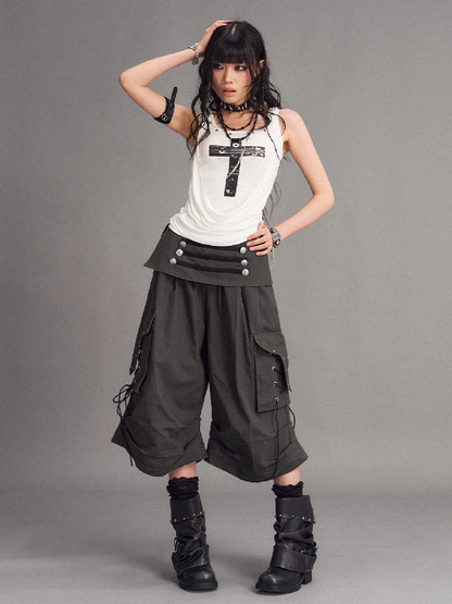 Distressed Low Waist Workwear Shorts【s0000017527】