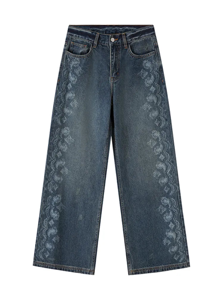Vintage-Washed Relaxed Straight-Leg Jeans【s0000014043】