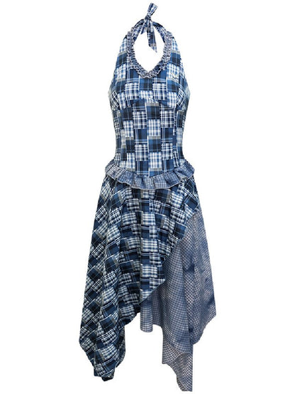 Patchwork Halter Irregular Dress【s0000017301】