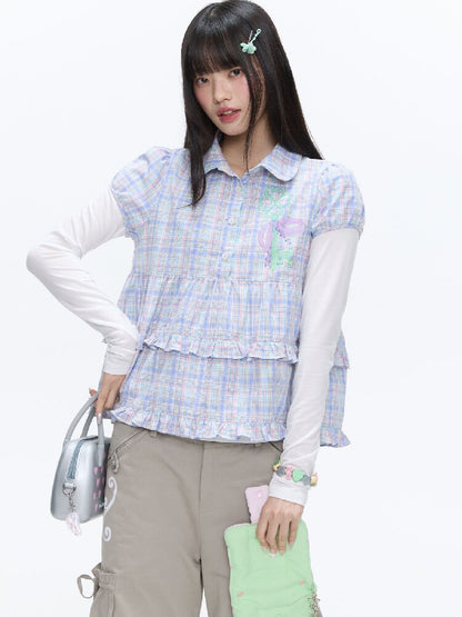 Purple Plaid Lace Short Sleeve Shirt【s0000016405】
