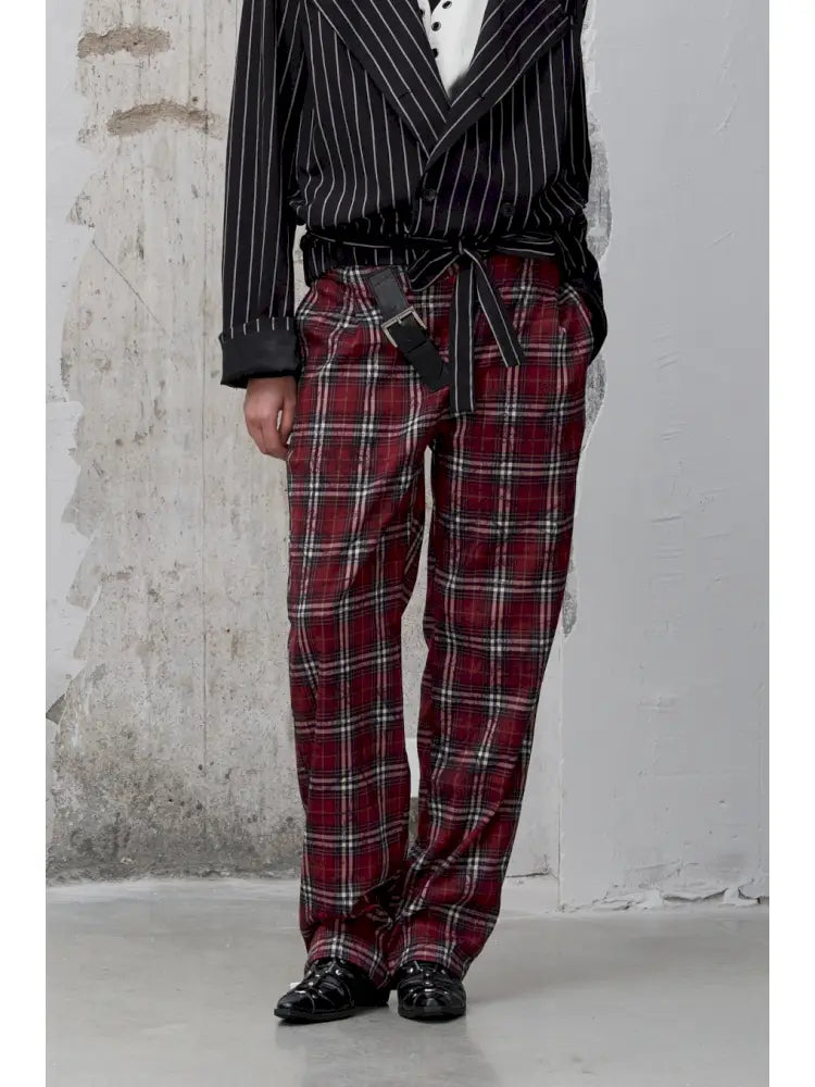 Pleated Plaid Casual Trousers【s0000014206】