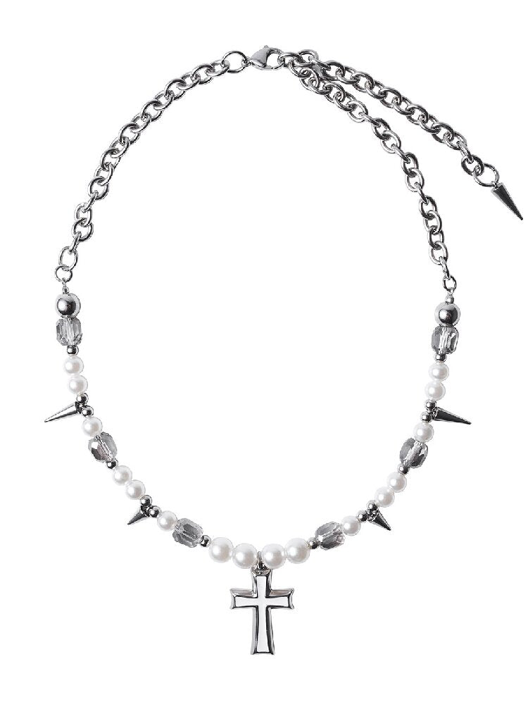 Rivet Cross Pearl Heavy Necklace【s0000018978】