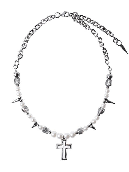 Rivet Cross Pearl Heavy Necklace【s0000018978】