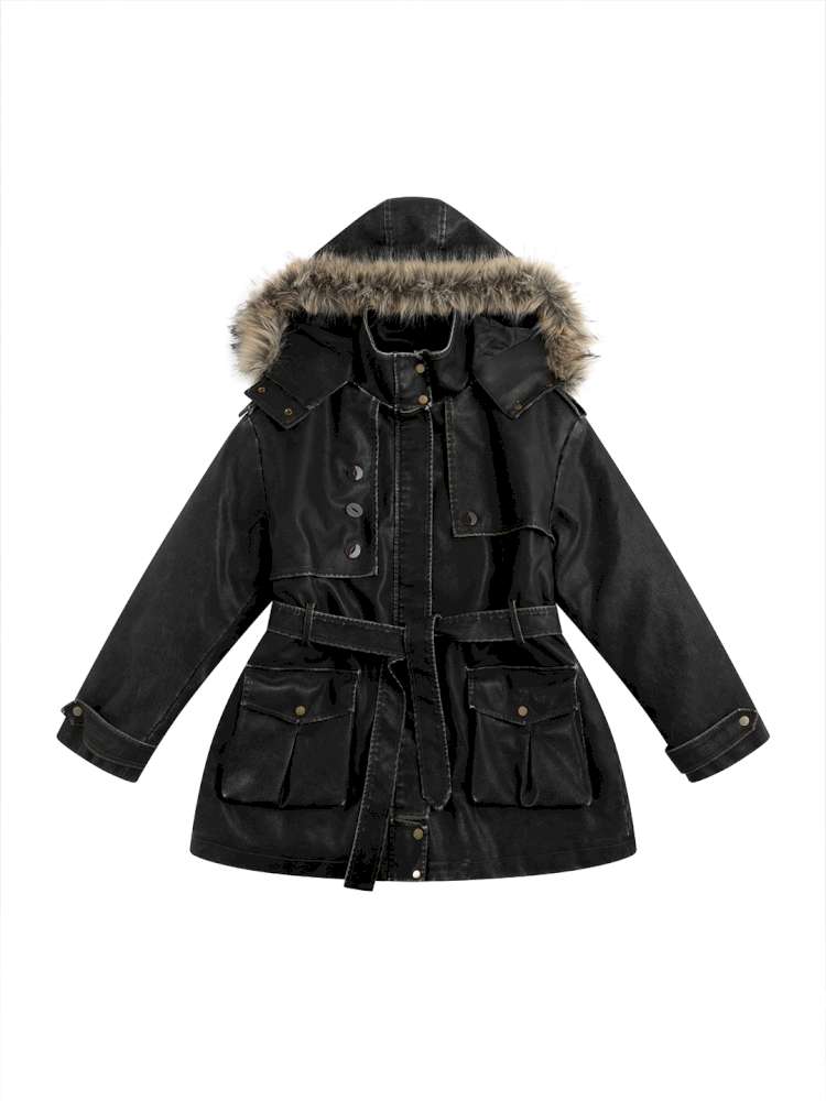 Heavy Industry Fur Collar Distressed Hooded Coat【s0000014671】