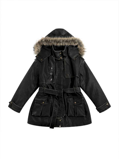 Heavy Industry Fur Collar Distressed Hooded Coat【s0000014671】